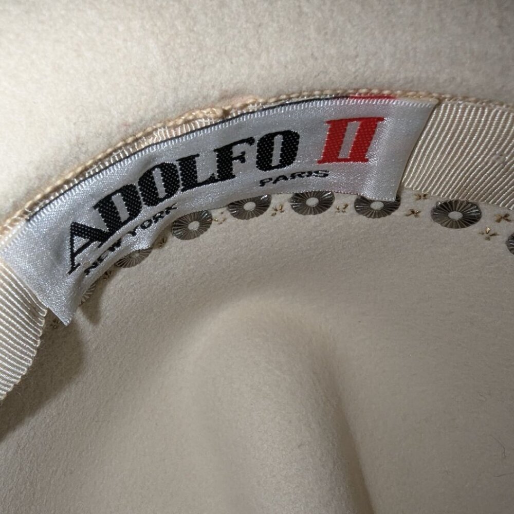 Adolfo II Rhinestone Cream Hat - Picture 4 of 5